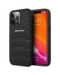 AMG AMHCP14LGSEBK iPhone 14 Pro 6,1" |Черный жесткий чехол из натуральной кожи с тиснением в виде линий