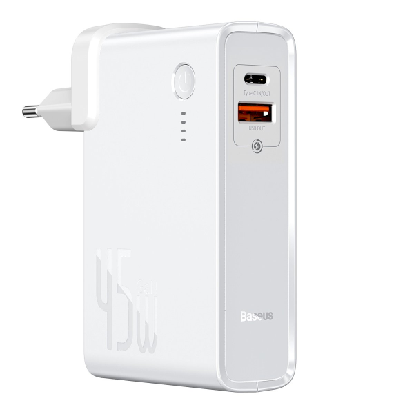 Baseus GaN Power Station 2 in 1 fast wall charger EU plug QC 45W + power bank 10000mAh 30W + USB Type-C cable white (PPNLD-H02)