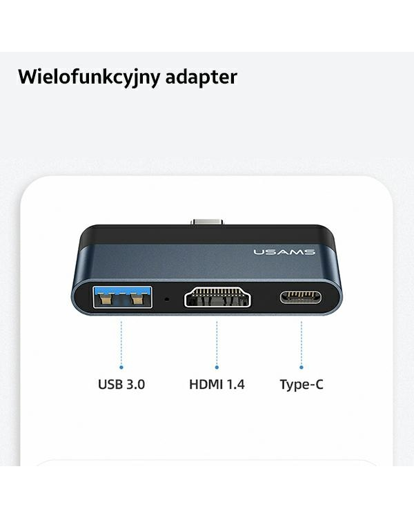 USAMS Adapter HUB USB 3.0|USB-C|HDMI 1.4 szary|grey SJ492HUB01 (US-SJ492)