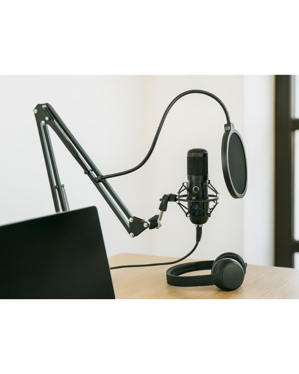 Fusion Studio USB-микрофон  | Подкасты | Потоковое вещание | Запись голоса + регулируемая подставка, поп-фильтр | черный