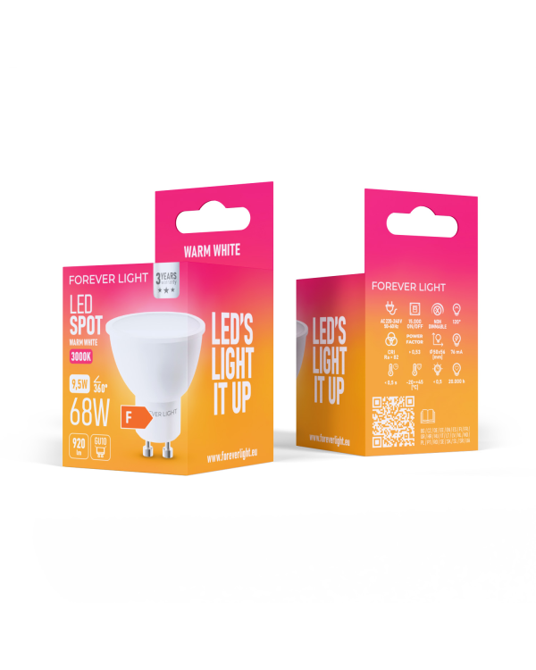 Forever Light Светодиодная лампа GU10 9,5W 920lm 3000K класс F