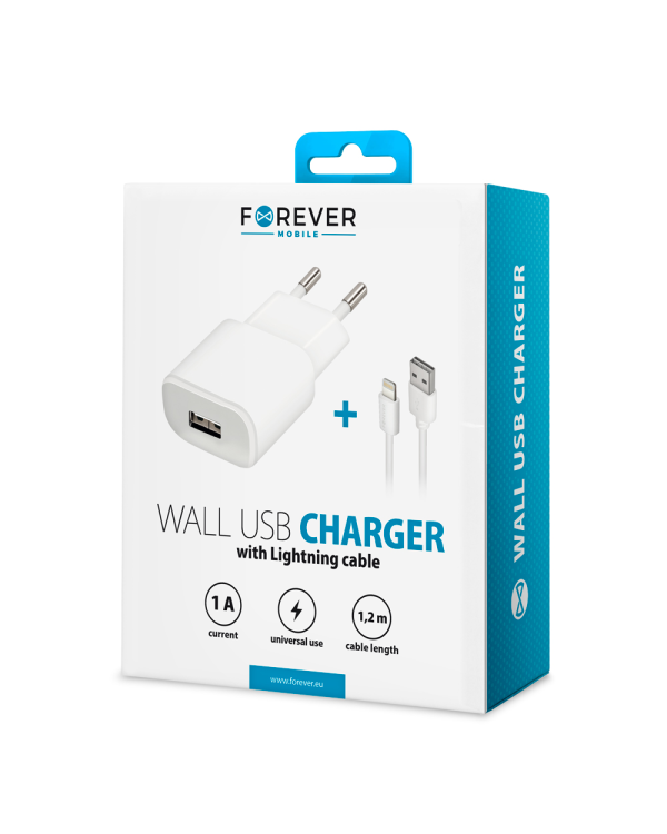 Forever TC-01 charger 1x USB 1A white + Lightning cable
