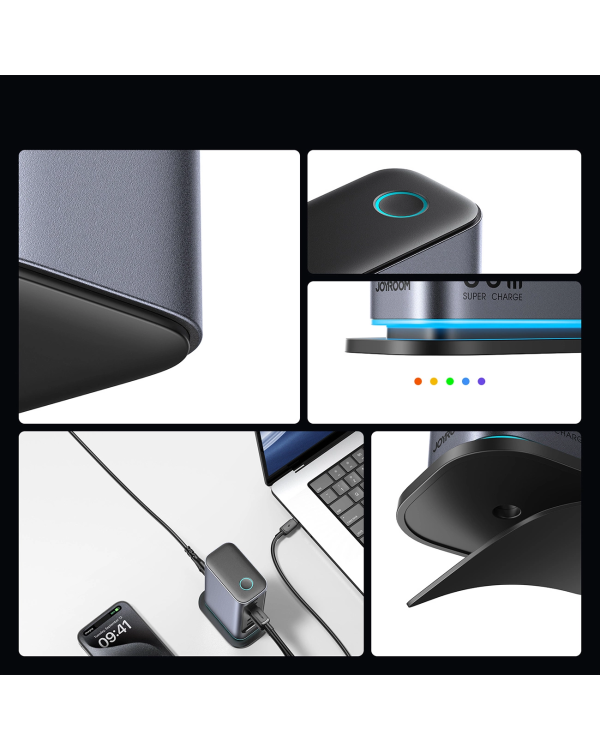 Joyroom JR-TCM02 многопортовое GaN зарядное устройство 65 Вт ЕС | 4x USB-C | 2x USB-A | серый