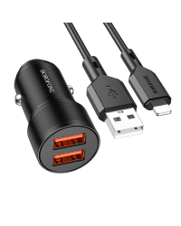 Borofone Car charger BZ19 Wisdom - 2xUSB - 12W with USB to Lightning cable black