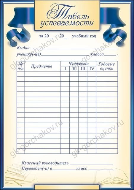Табель успеваемости Табель успеваемости