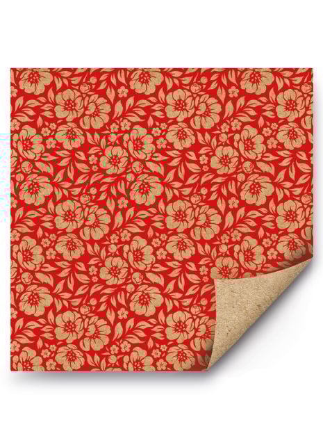 Упаковочная бумага Цветы на красном 2 листа