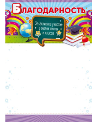 Благодарность за активное участие в жизни школы и класса