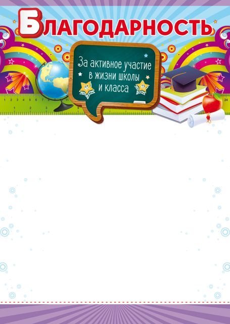 Благодарность за активное участие в жизни школы и класса