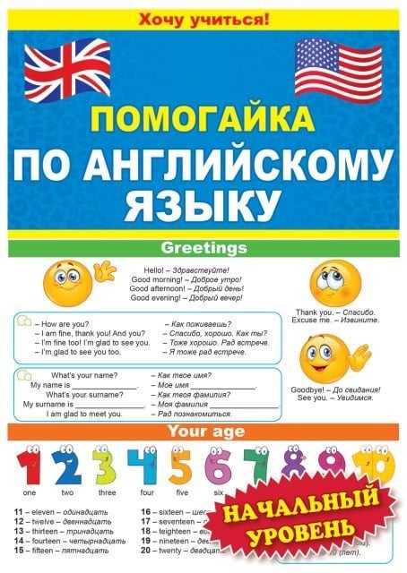 Буклет "Помогайка по английскому языку", начальный уровень