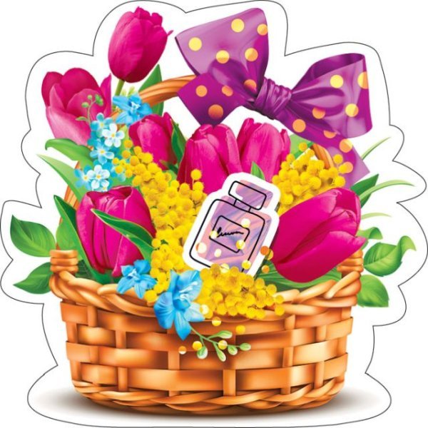 Украшение на скотче "Корзинка с тюльпанами и мимозой"