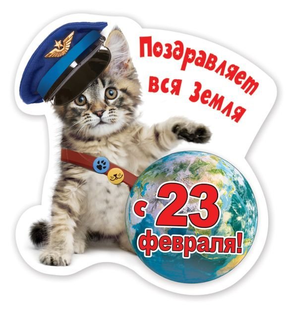 Виниловый магнит "Поздравляет вся земля с 23 Февраля!"