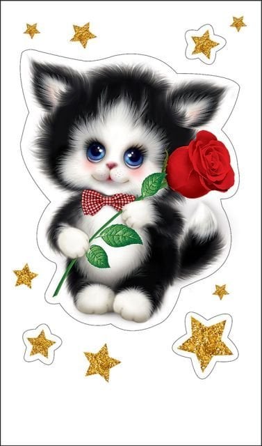 Наклейка - Котёнок с розой