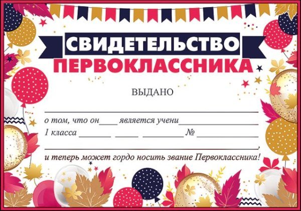 Свидетельство первоклассника