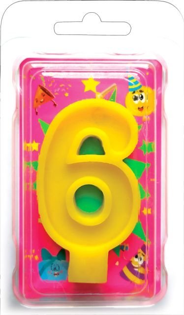Свеча в торт "Цифра 6" желтая