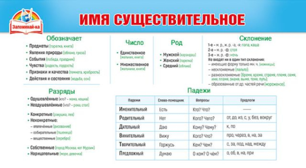 Шпаргалка "Имя существительное / Члены предложения"