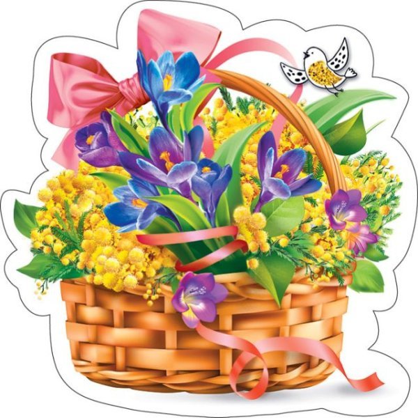 Украшение на скотче "Корзинка с первоцветами и мимозами"