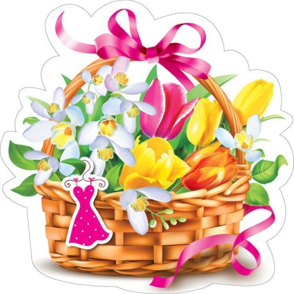 Украшение на скотче "Корзинка с тюльпанами и подснежниками"
