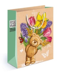 Пакет подарочный (M) Мишка с букетом