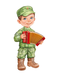 Плакат "Мальчик в военной форме с гармошкой"