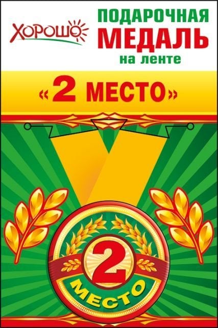 Медаль металлическая малая "2 место"