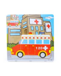 Деревянная пазл-рамка (15х15) "МАШИНА СКОРОЙ ПОМОЩИ" (16 элементов) (арт. G138)
