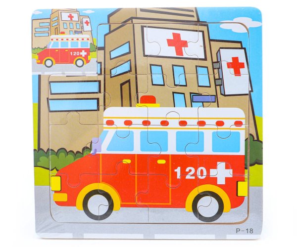 Деревянная пазл-рамка (15х15) "МАШИНА СКОРОЙ ПОМОЩИ" (16 элементов) (арт. G138)