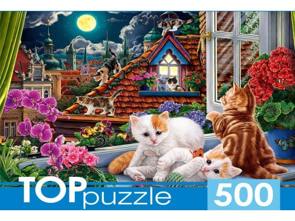 ЖИВОТНЫЕ (Рыжий Кот) TOPpuzzle. ПАЗЛЫ 500 элементов. П500-0734 КОТЯТА НА КРЫШЕ
