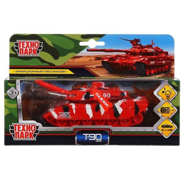 Машина металл Танк T-90 13см, свет+звук, инерц., башня вращается в кор. Технопарк в кор.2*24шт