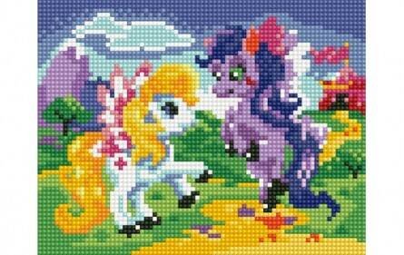 Алмазная вышивка 17х22 (блестящая) (Рыжий Кот) Алмаз. мозаика (блест.) 17х22 см, с подр., с полн. заполн. (22 цв.) МИЛЫЕ ПОНИ (AS17002)
