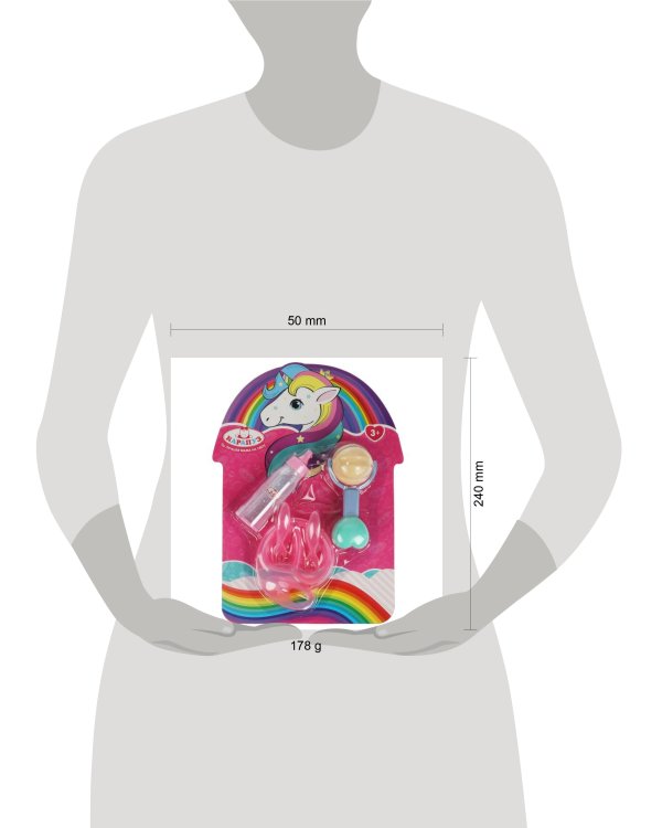 Набор аксессуаров 5 предметов: погремушка, бутылочка, тарелочка, ложка, вилка КАРАПУЗ в кор.2*48шт