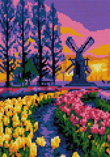 Ам-089 Алмазная мозаика 21*30 см (полное заполнение) "Долина тюльпанов"