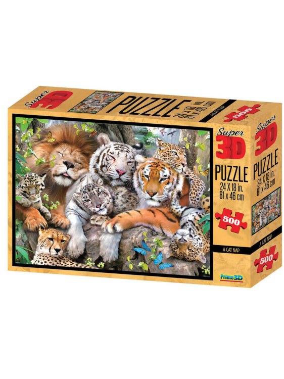 Пазл Super 3D «Кошачий сон», 500 детал., 6+ Размер собранного пазла 61х46см.(арт.10001) игр.-голов.