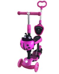 Самокат 3-х кол.3в1(56*13*56-75)кол.11,8/8см,PU,свет.,сиденье,рег.руль,розовый (Арт. WX-5-in-1P)