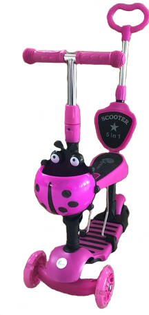 Самокат 3-х кол.3в1(56*13*56-75)кол.11,8/8см,PU,свет.,сиденье,рег.руль,розовый (Арт. WX-5-in-1P)