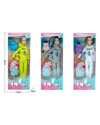 Кукла (28 см) "Спортивная девушка"(рюкзак,мишка,шарнирная, микс: 3 вида,в кор.) ( Арт. 2326259)