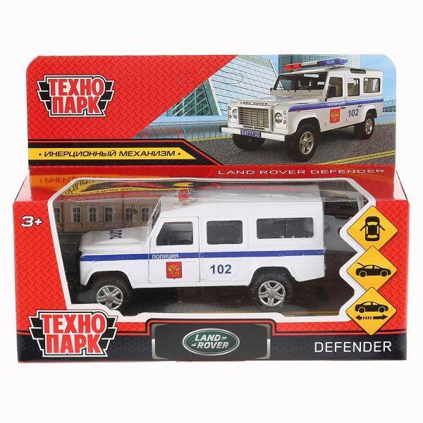 Машина металл land rover defender полиция 12см,откр.двери,инерц.,белый в кор. Технопарк в кор.2*36шт