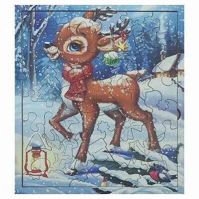 Деревянные пазлы (Юнитойс) Игрушка развивающая для детей старше трех лет пазл "ОЛЕНЁНОК". Зимняя коллекция (40 дет.)