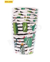 Стаканы бумажные Кактусы в полоску (250 мл, 6 шт) флоупак ФЛ-7479