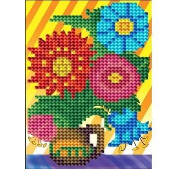 Алмаз. моз. (блест) 10х15 без подр.,на карт.,с част. зап.,с мольб.,18 цв. ЯРКИЙ БУКЕТИК (ASE007)