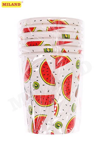 Стаканы бумажные Арбузы-киви (250 мл, 6 шт) флоупак ФЛ-7477