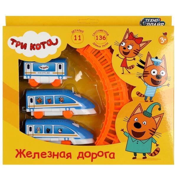 Железная дорога мультяшная Три Кота длина пути 136, кор.25*20,5*4см ТЕХНОДРАЙВ в кор.2*54шт