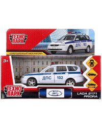 Машина металл LADA PRIORA ПОЛИЦИЯ 12 см, двери, багаж, инерц, белый, в кор. Технопарк в кор.2*36шт