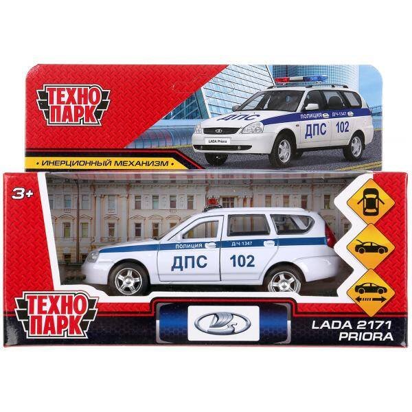 Машина металл LADA PRIORA ПОЛИЦИЯ 12 см, двери, багаж, инерц, белый, в кор. Технопарк в кор.2*36шт