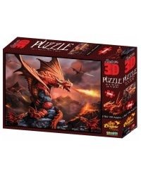 Пазл Super 3D "Огненный дракон" ,500 дет.,6+  Р-р собранного пазла 61 х 46см (арт.10090) игр.-голов.