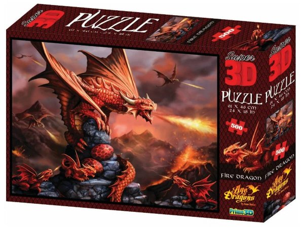 05. ПАЗЛЫ 3D (Prime 3D) (Рыжий Кот) Пазл Super 3D "Огненный дракон" ,500 дет.,6+ Р-р собранного пазла 61 х 46см (арт.10090) игр.-голов.