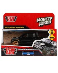 Машина металл UAZ PICKUP МОНСТР ДЖИП 12 см, двер, багаж, инерц, черный, кор. Технопарк в кор.2*36шт