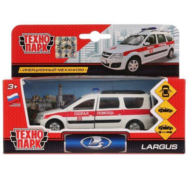 Машина металл LADA LARGUS СКОРАЯ, 12 см, двери, багаж., инерц., кор. Технопарк в кор.2*24шт