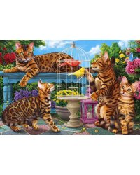 Алмаз. мозаика (класс.)40х50см,с подр.,с полн. заполн.38 цв.). БЕНГАЛЬСКИЕ КОТЫ В САДУ. Арт. AC4024