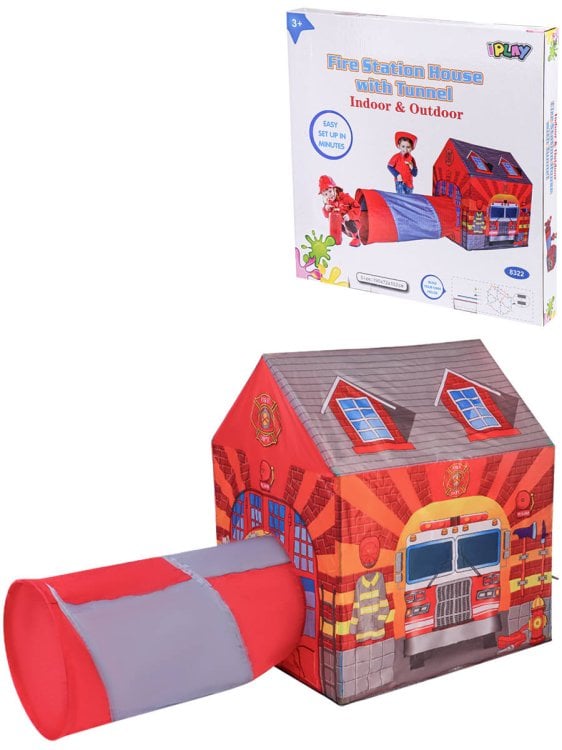 Палатка игровая с туннелем (95x72x102 см, туннель 46х90 см) "Пожарная станция" (в кор.) ( Арт. 8322)