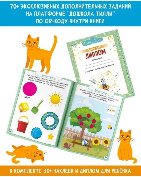 3-4 года. Дошкола Тилли. Первый счёт. Развивающие задания с наклейками